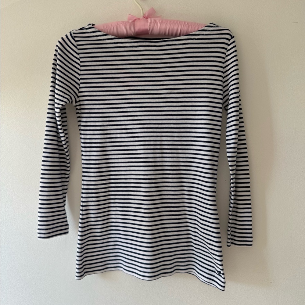Vineyard Vines White Striped Long Sleeve‎ Boat Neck Top